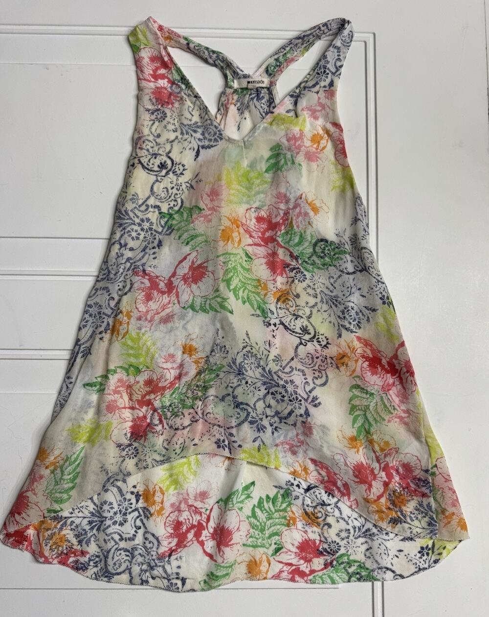 LA Made Womens Sz M White Floral Colorful Paisley Racerback High Low Tank Top